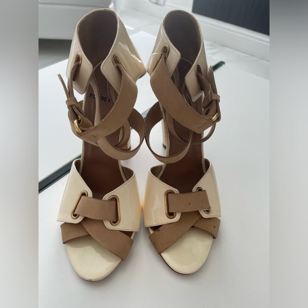 PIERRE HARDY BROWN & BEIGE ANKLE STRAP HIGH HEELS EU SIZE 39 US SIZE 9